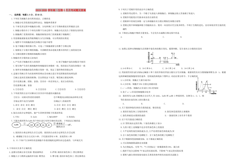 2019-2020学年高一生物5月月考试题无答案.doc_第1页