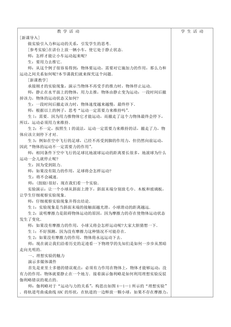 2018-2019学年高中物理 第4章 4.1 牛顿第一定律教案 新人教版必修1.doc_第2页