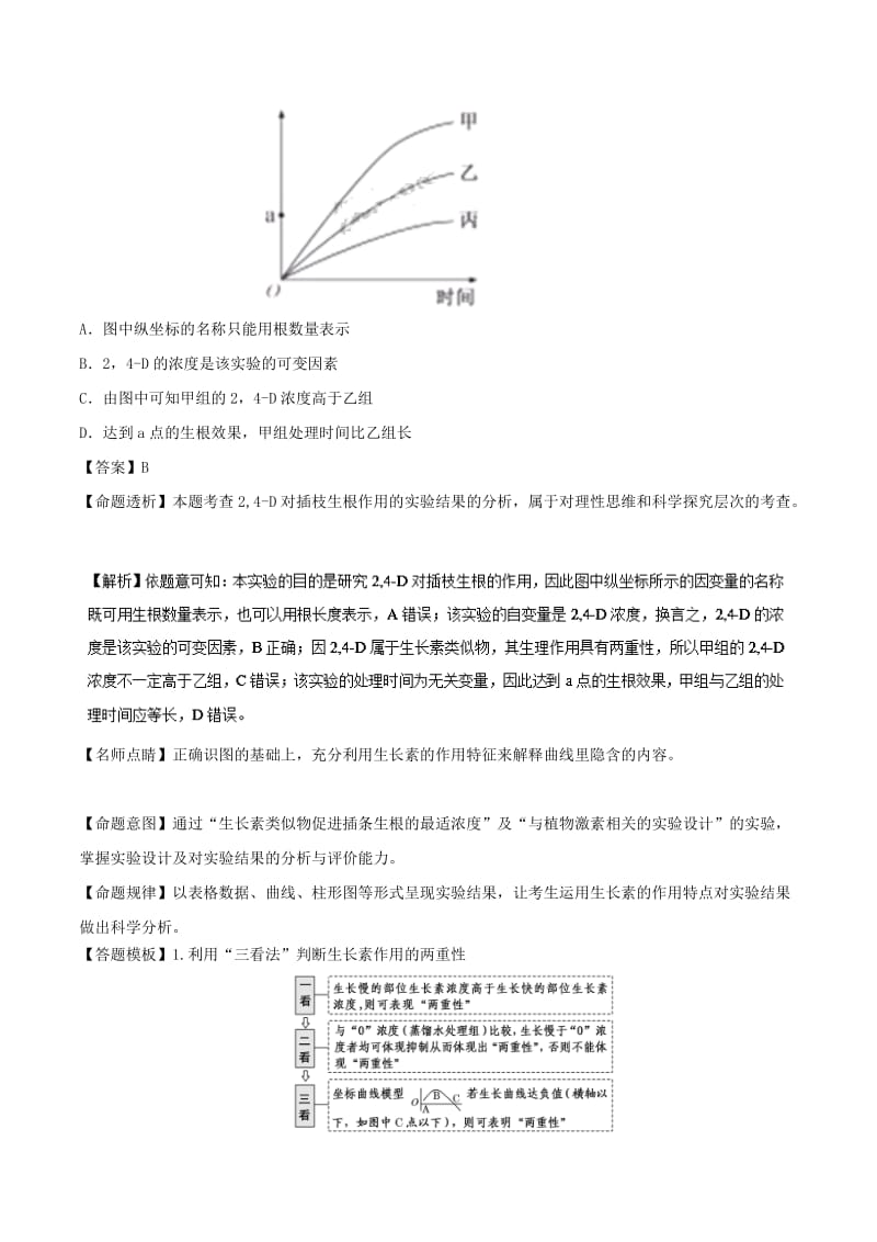 2018年高考生物 母题题源系列 专题13 生长素类似物的相关实验分析.doc_第2页