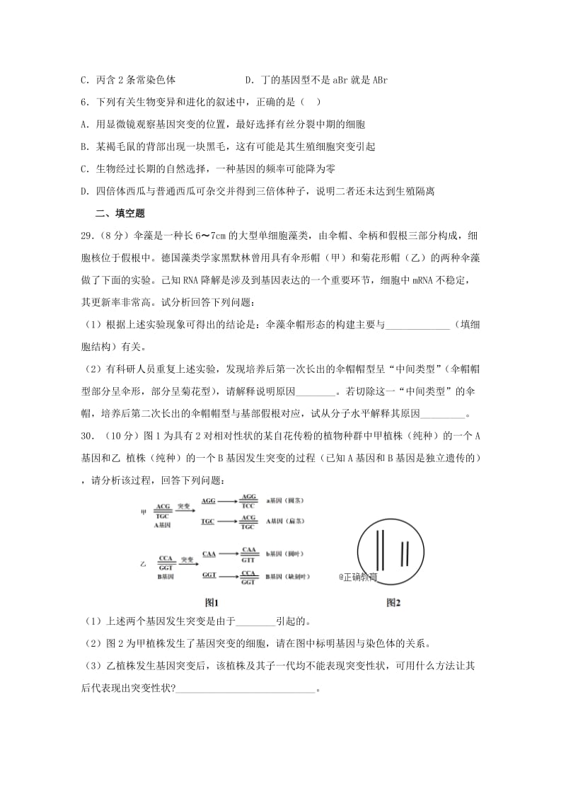 2019届高三生物9月月考试卷.doc_第2页