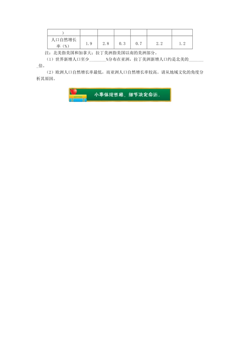 2018-2019学年高中地理 第一章 人口与环境 第四节 地域文化与人口 文化背景与人口同步练习 湘教版必修2.doc_第3页