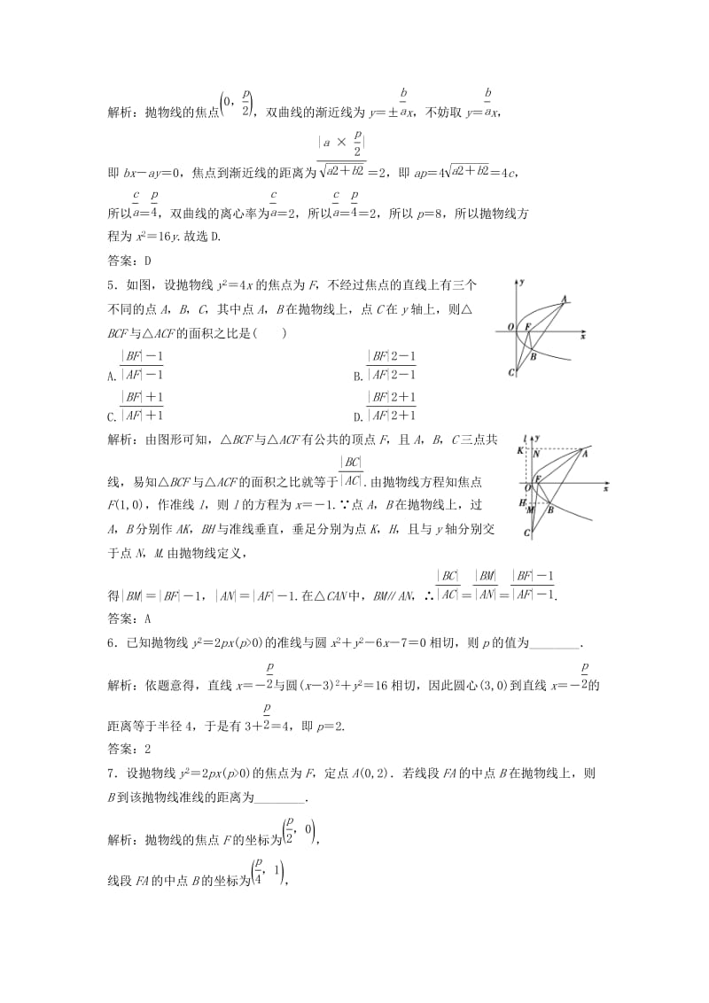 2017-2018学年高中数学 第二章 圆锥曲线与方程 2.4 抛物线 2.4.1 抛物线及其标准方程优化练习 新人教A版选修2-1.doc_第2页