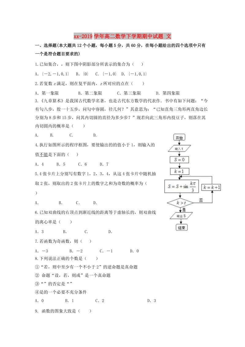 2018-2019学年高二数学下学期期中试题 文.doc_第1页