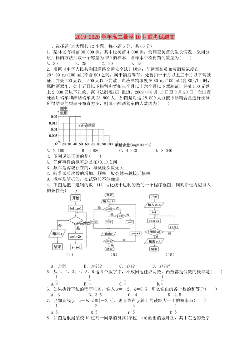 2019-2020学年高二数学10月联考试题文.doc_第1页