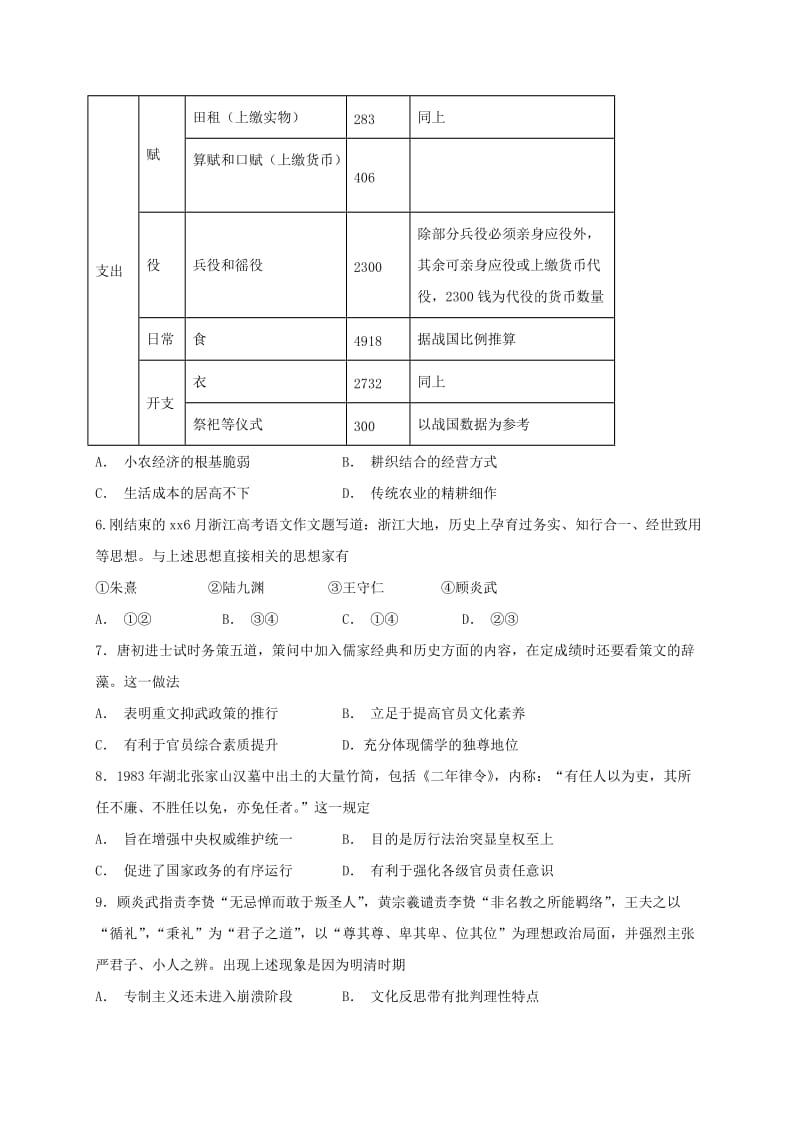 2019届高三历史上学期开学摸底考试试题.doc_第2页