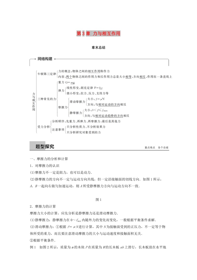 2018-2019高中物理 第3章 力与相互作用章末总结学案 沪科版必修1.doc_第1页