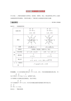 2020版高中數(shù)學(xué) 第二章 圓錐曲線與方程 2.2.2 雙曲線的幾何性質(zhì)學(xué)案（含解析）新人教B版選修1 -1.docx