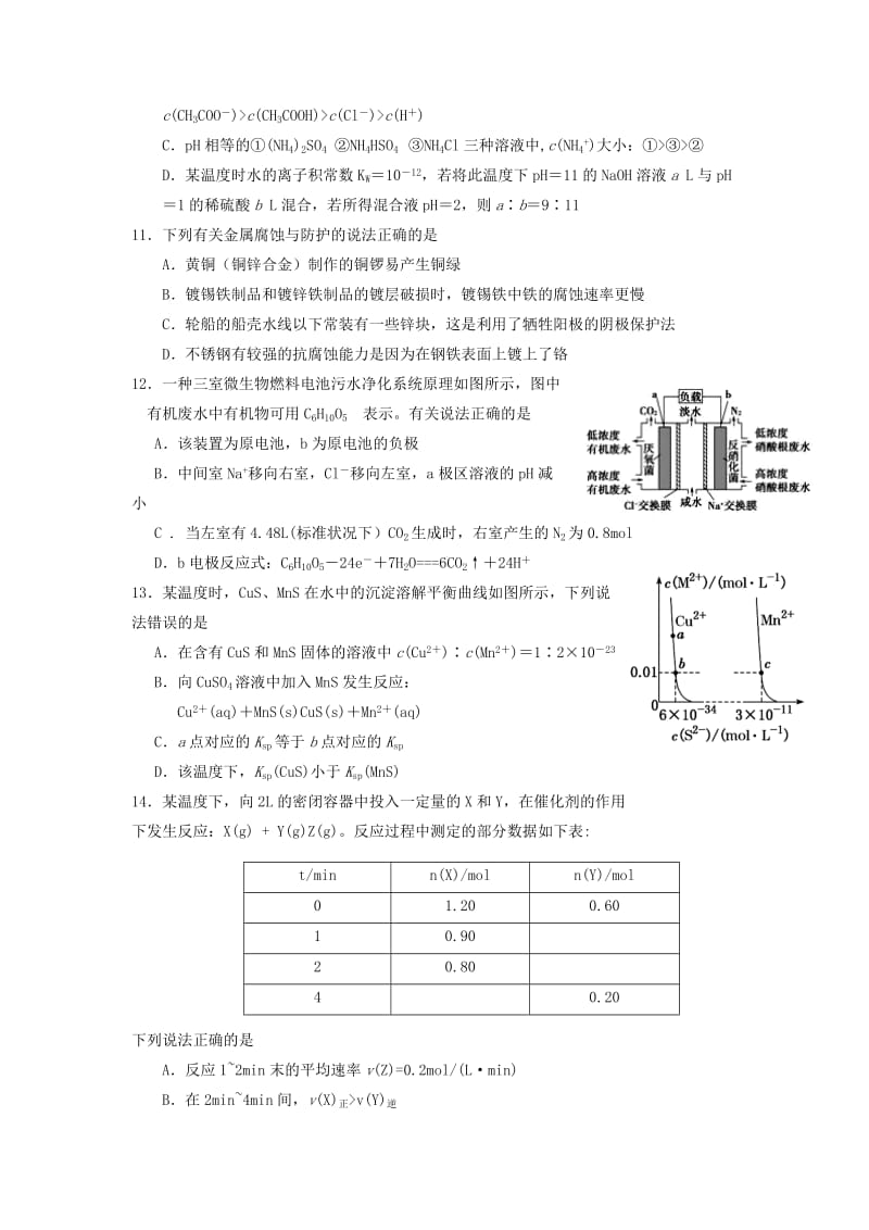 江西省鹰潭市2018-2019学年高二化学上学期期末质量检测试题.doc_第3页