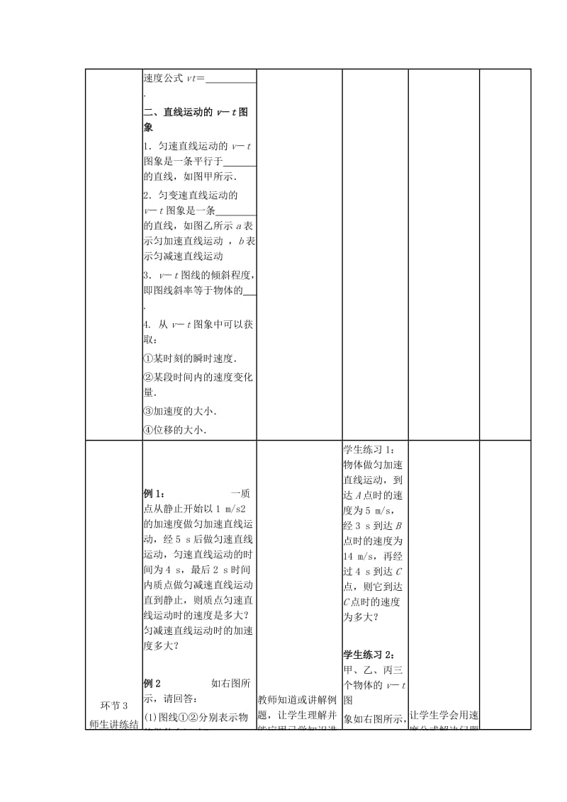 2019-2020学年高一物理上学期第一章 第3周 匀变速直线运动速度与时间的关系教学设计.doc_第2页