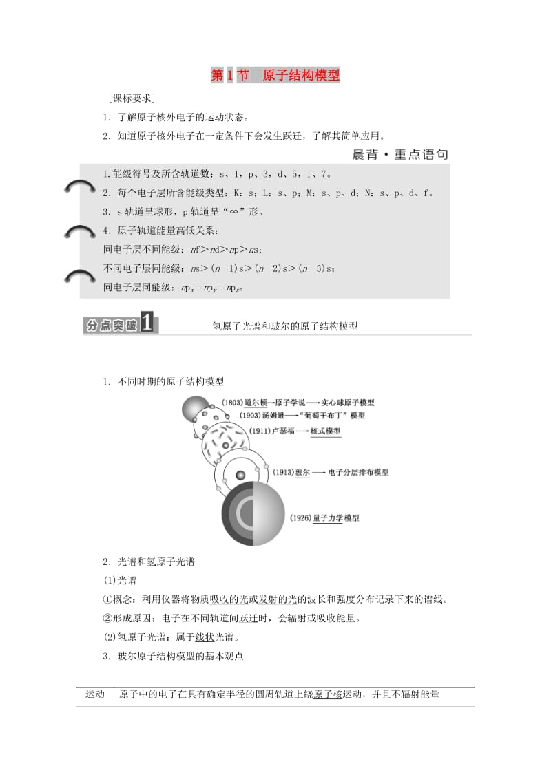 2017-2018学年高中化学 第1章 原子结构 第1节 原子结构模型教学案 鲁科版选修3.doc_第1页