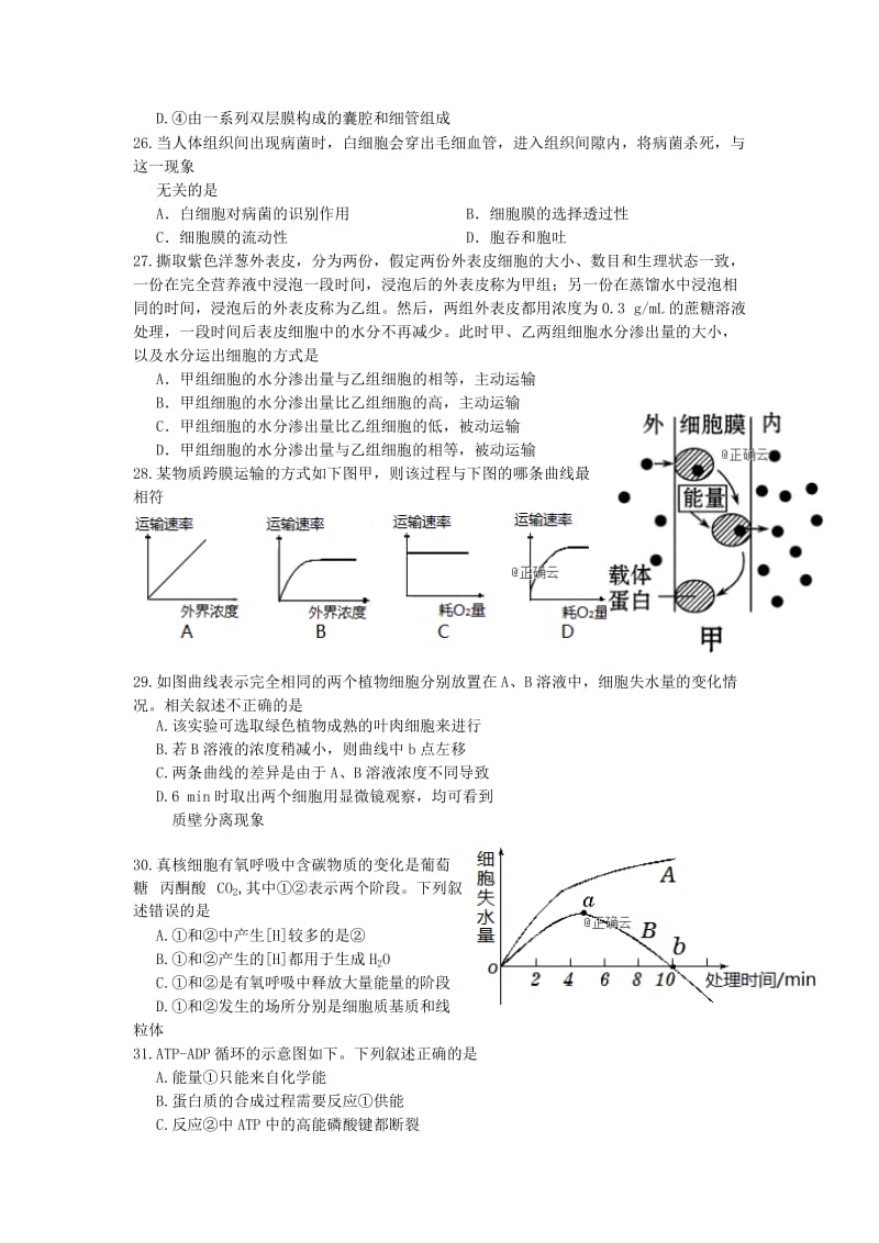 2018-2019学年高一生物上学期期末考试试题A.doc_第3页