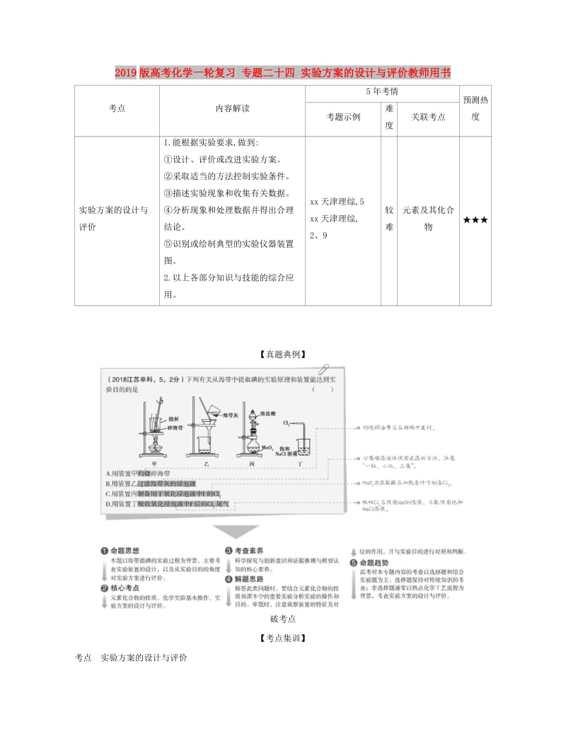 2019版高考化学一轮复习 专题二十四 实验方案的设计与评价教师用书.doc_第1页