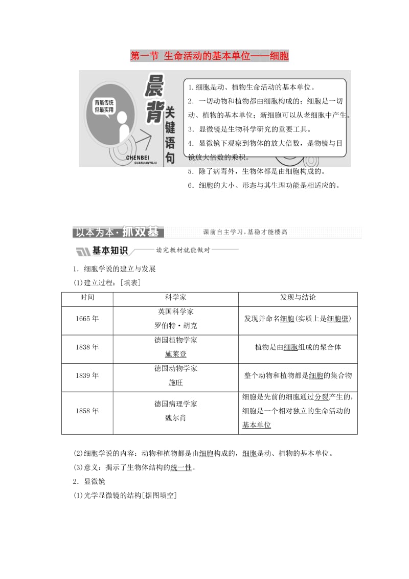 2018-2019学年高中生物 第三章 细胞的结构和功能 第一节 生命活动的基本单位——细胞学案 苏教版必修1.doc_第1页