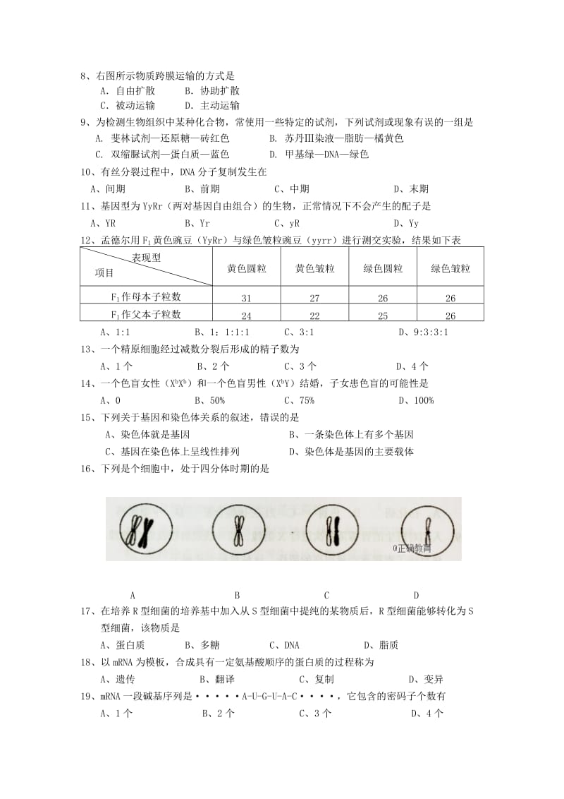 2019-2020学年高二生物下学期第一次月考试题 文(无答案).doc_第2页