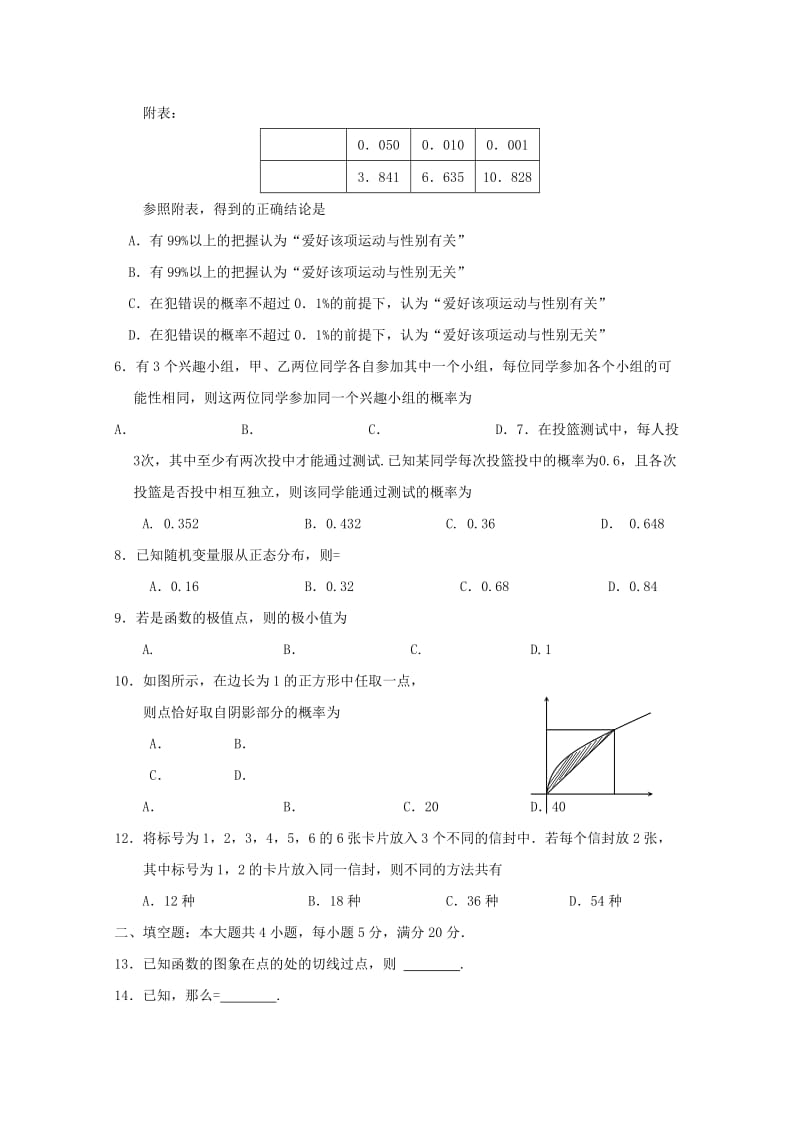 2019-2020学年高二数学下学期期末考试试题 理.doc_第2页