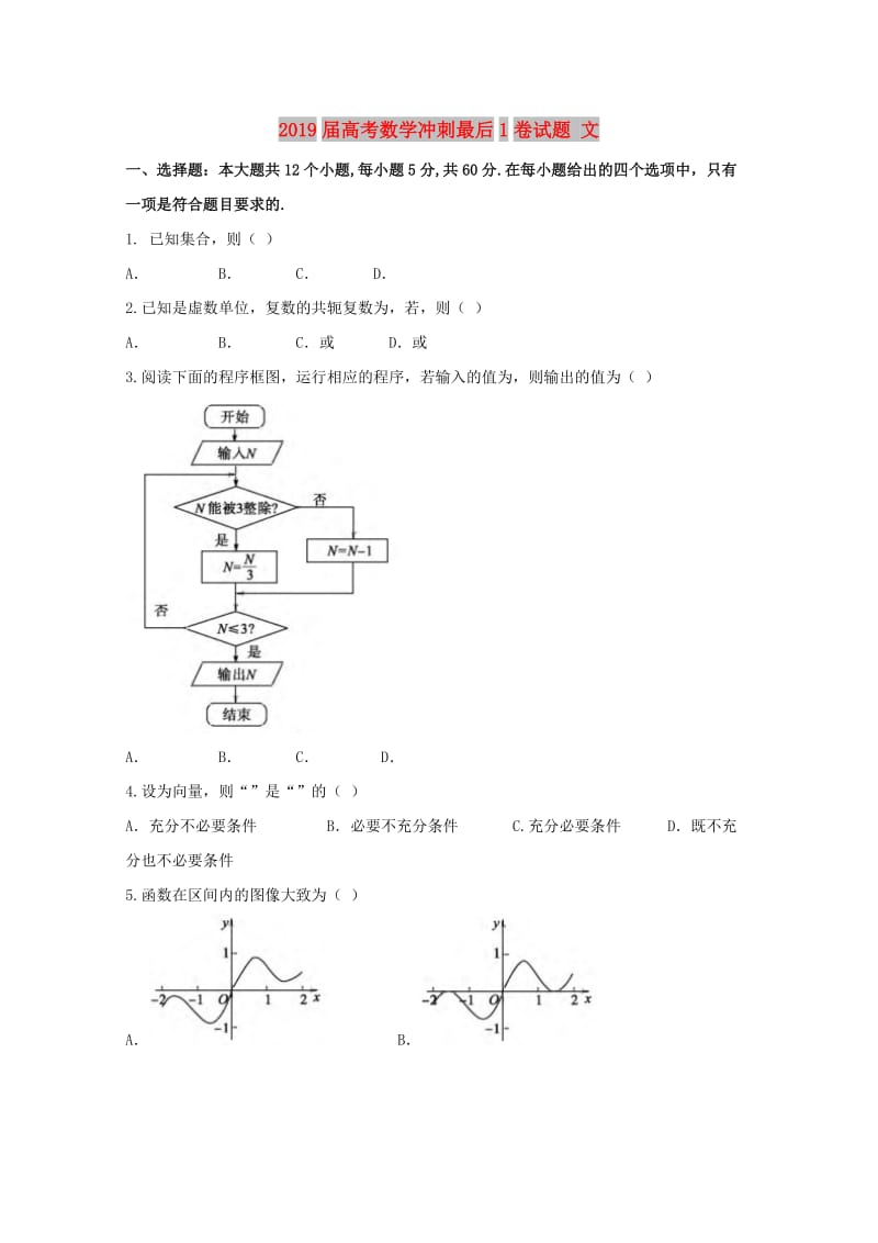 2019届高考数学冲刺最后1卷试题 文.doc_第1页