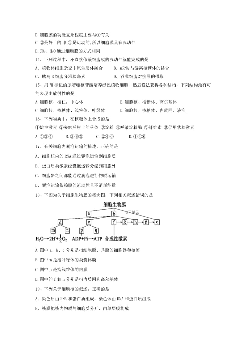 2019届高三生物上学期第二次月考试卷.doc_第3页