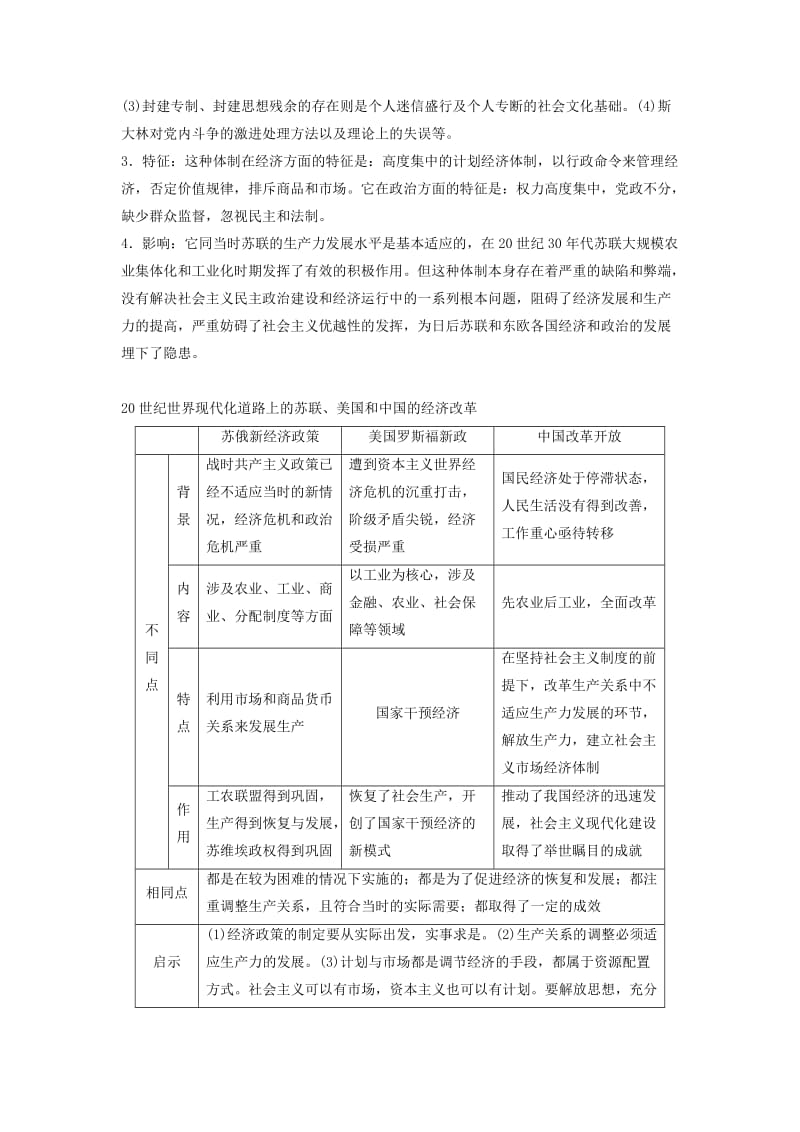 2018-2019学年高中历史 专题七 苏联社会主义建设的经验与教训专题学习总结学案 人民版必修2.doc_第3页