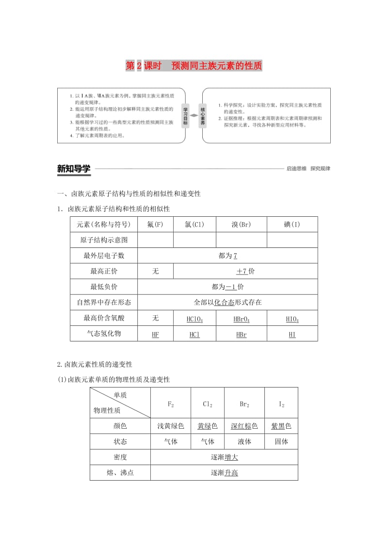 2018-2019版高中化学 第1章 原子结构与元素周期律 第3节 元素周期表的应用 第2课时 预测同主族元素的性质学案 鲁科版必修2.doc_第1页