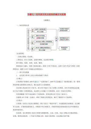 2018-2019高中歷史 專題七 近代西方民主政治的確立與發(fā)展習(xí)題 人民版必修1.doc