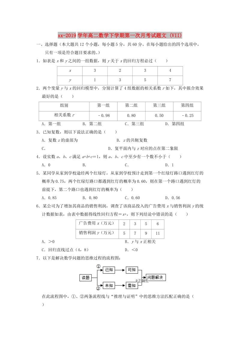 2018-2019学年高二数学下学期第一次月考试题文 (VII).doc_第1页