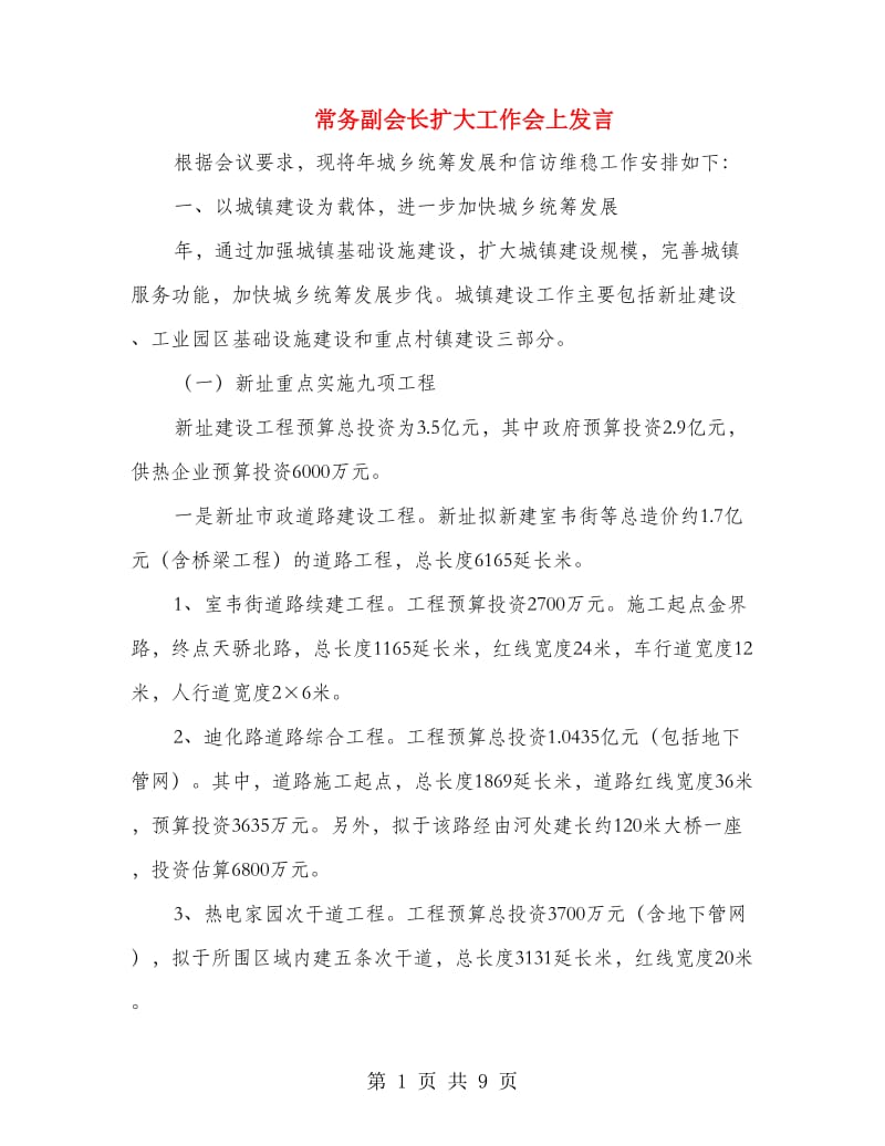 常务副会长扩大工作会上发言.doc_第1页