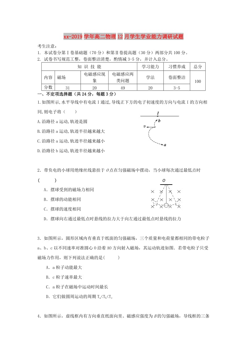 2018-2019学年高二物理12月学生学业能力调研试题.doc_第1页