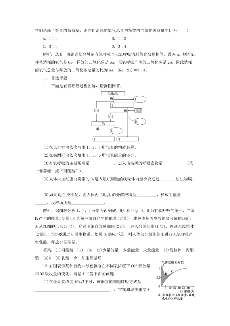 2018-2019学年高中生物 课时跟踪检测（十六）细胞呼吸产生能量及细胞呼吸的过程（含解析）苏教版必修1.doc_第3页