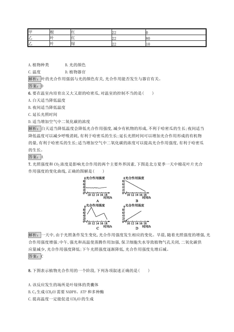 2018-2019高中生物 第5章 细胞的能量代谢 5.3.2 光合作用的过程、光合作用与农业练习 北师大版必修2.doc_第2页