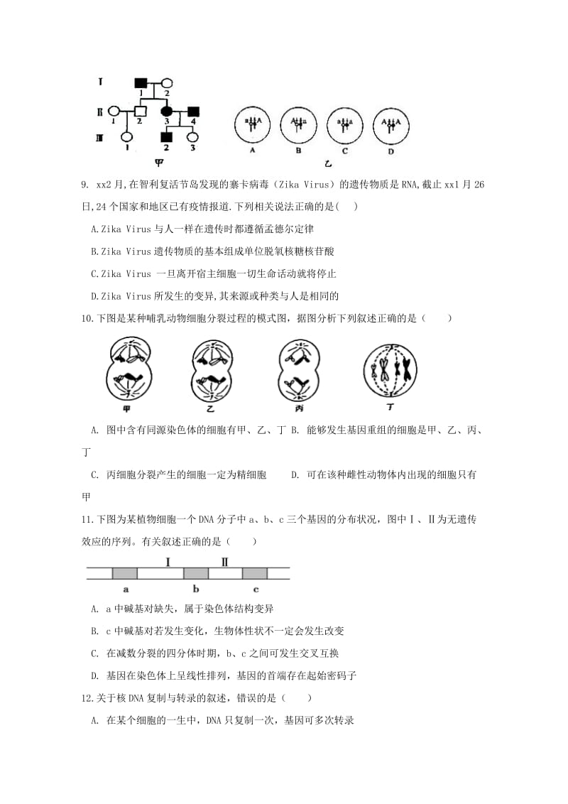 2019届高三生物11月统考考前模拟试题.doc_第3页