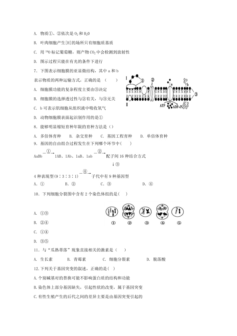 2019-2020学年高二生物下学期期末质量检测试题.doc_第2页