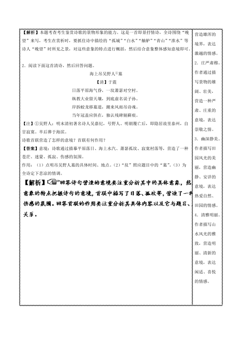 2018届高三语文难点突破100题 难点52 鉴赏古代诗歌中的景物及意境（含解析）.doc_第2页