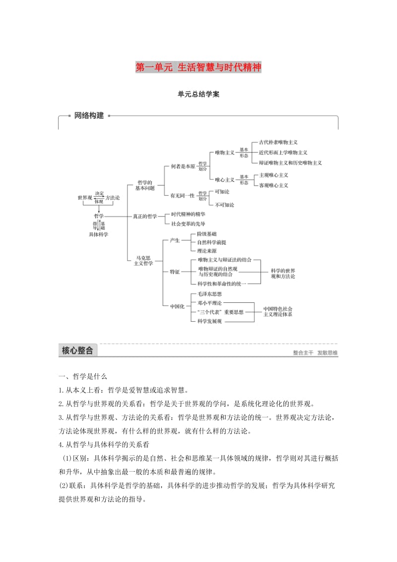 2017-2018学年高中政治 第一单元 生活智慧与时代精神单元总结学案 新人教版必修4.doc_第1页