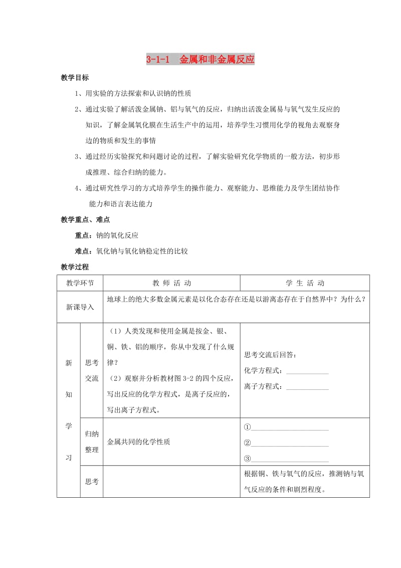 2018-2019学年高中化学 专题3.1.1 金属与非金属反应教学案 新人教版必修1.doc_第1页