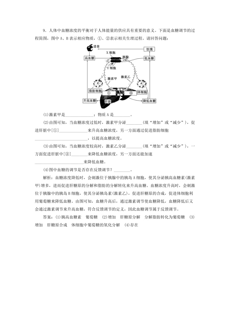 2018-2019学年高中生物 课时跟踪检测（三）血糖调节（含解析）苏教版必修3.doc_第3页