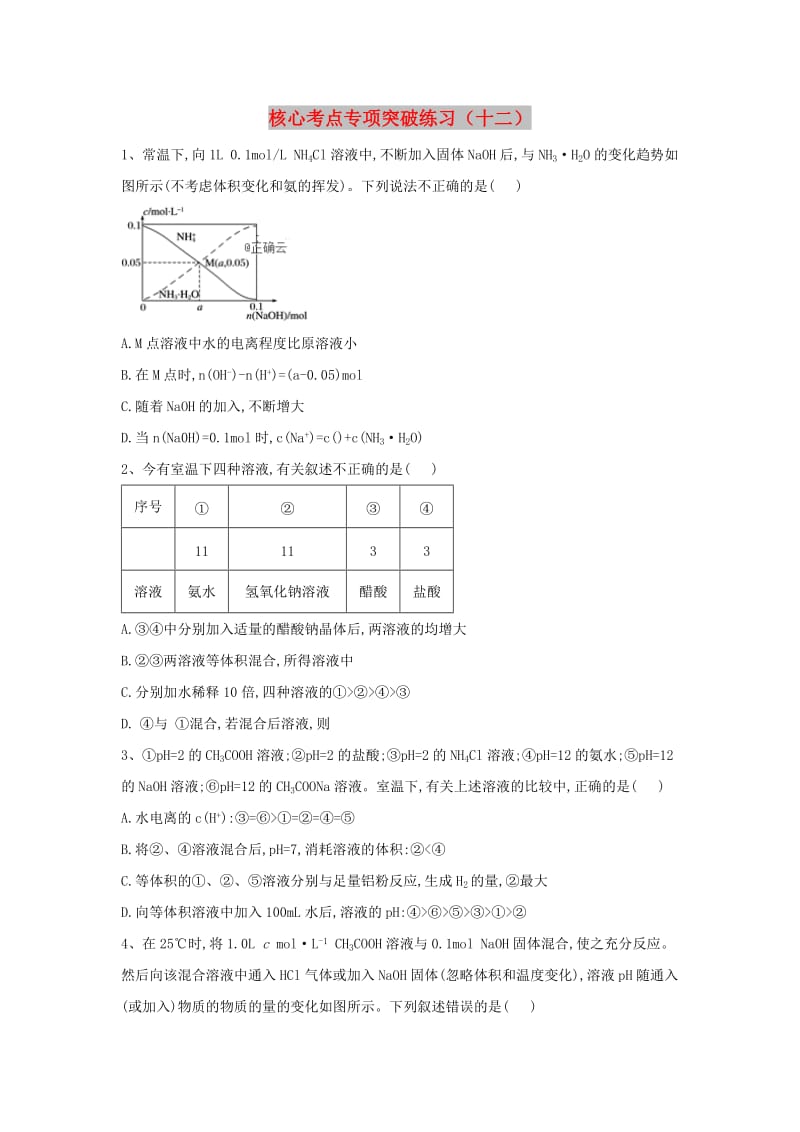 2019届高三化学二轮复习 核心考点专项突破练习（十二）（含解析）.doc_第1页