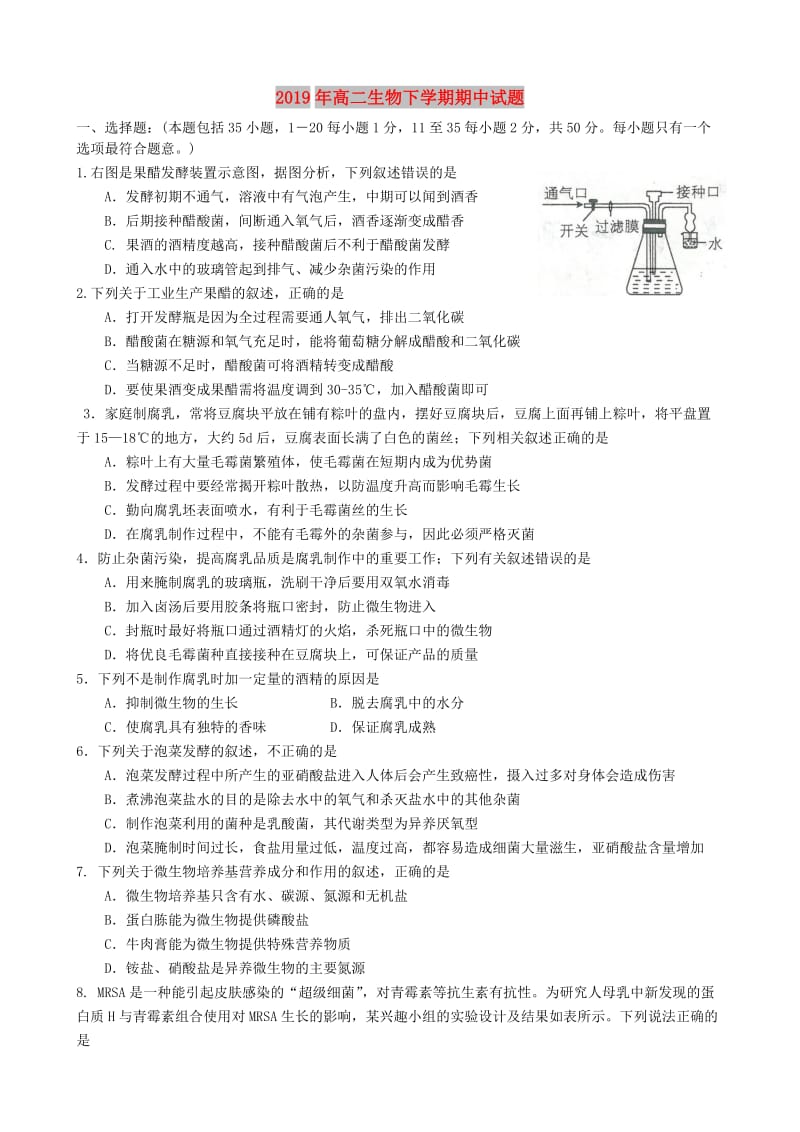 2019年高二生物下学期期中试题.doc_第1页