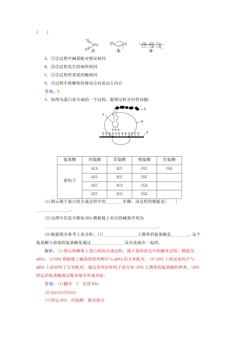 2018年秋高中生物 第四章 基因的表达 第1节 基因指导蛋白质的合成练习 新人教版必修2.doc_第2页