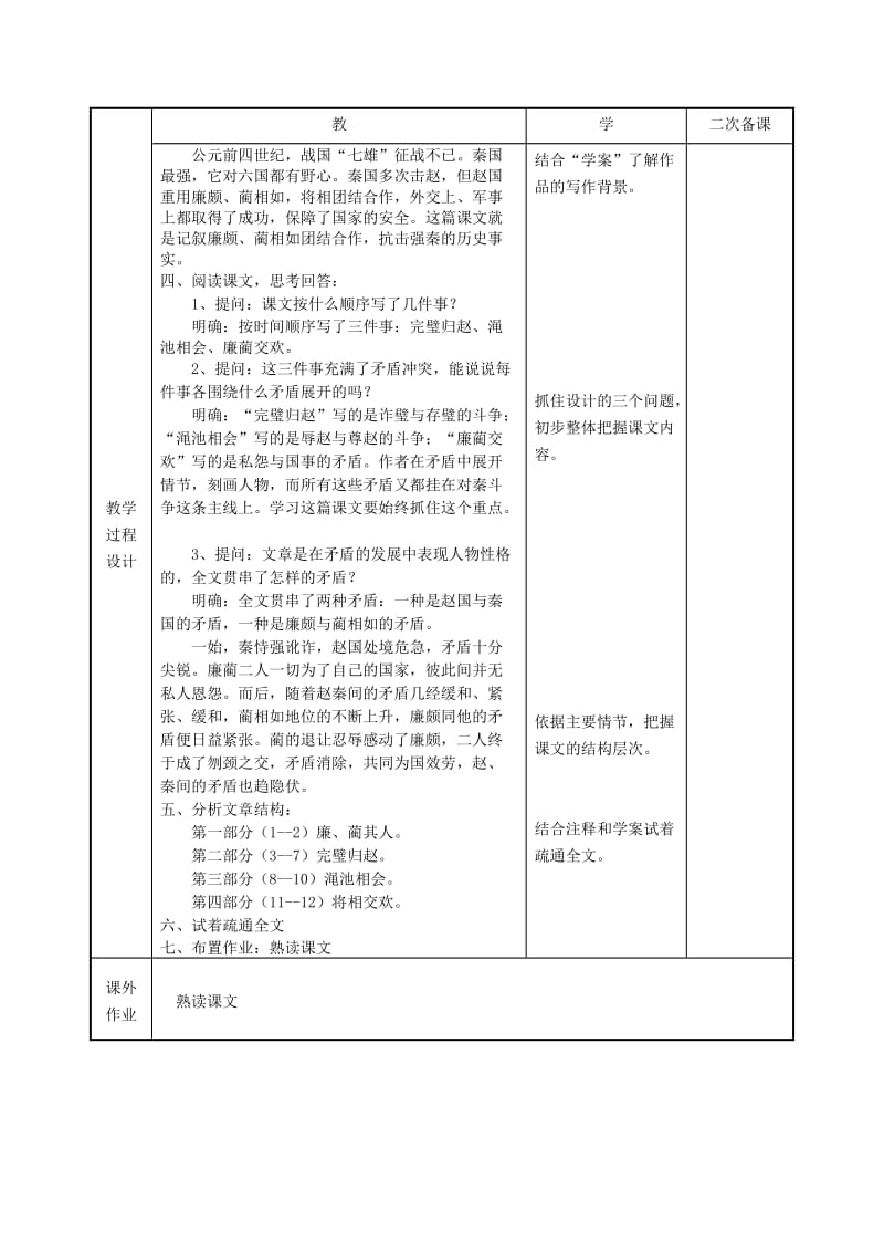 2019版高中语文 第四专题 廉颇蔺相如列传(节选)教案 苏教版必修3.doc_第2页