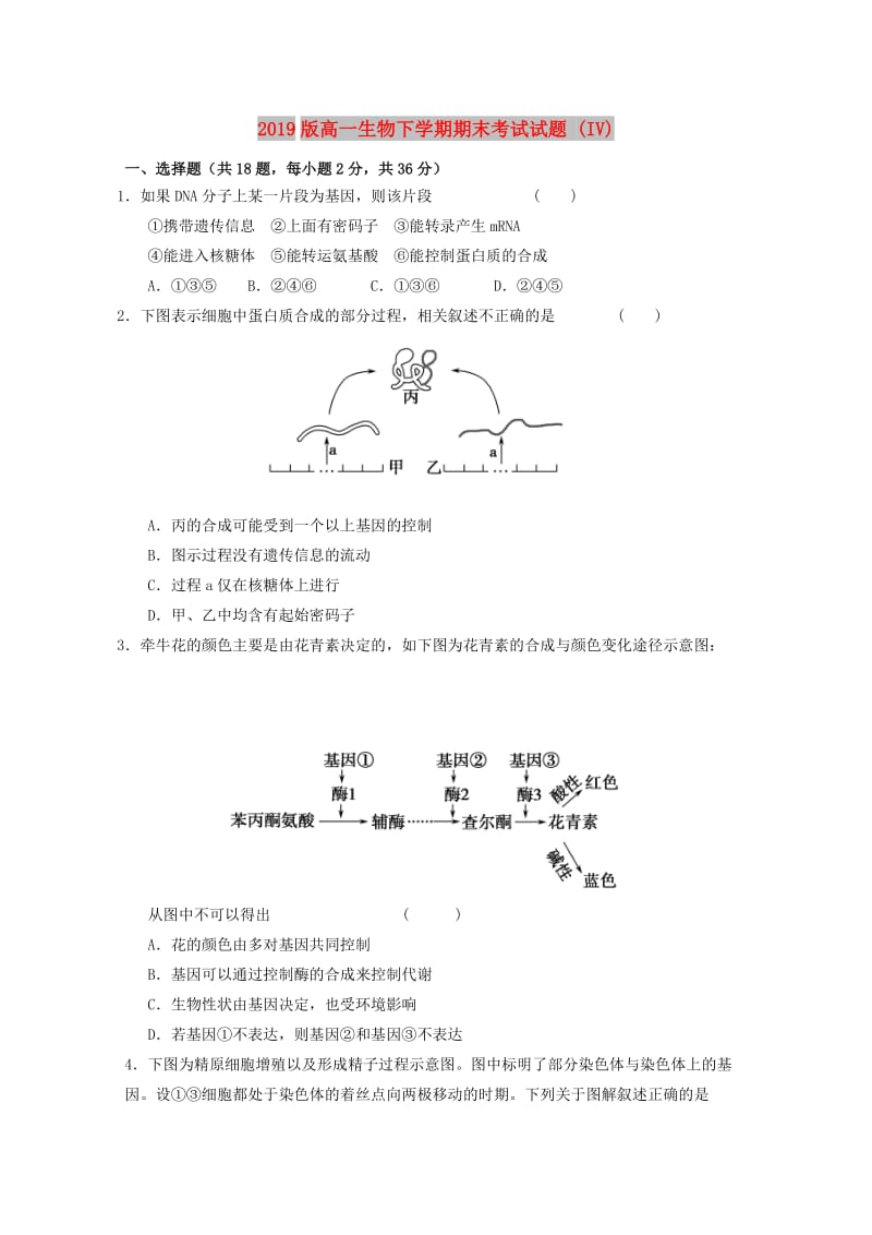 2019版高一生物下学期期末考试试题 (IV).doc_第1页