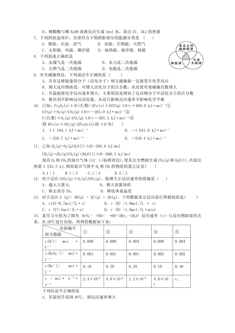 2019-2020年高二化学上学期第一次月考试题 (II).doc_第2页