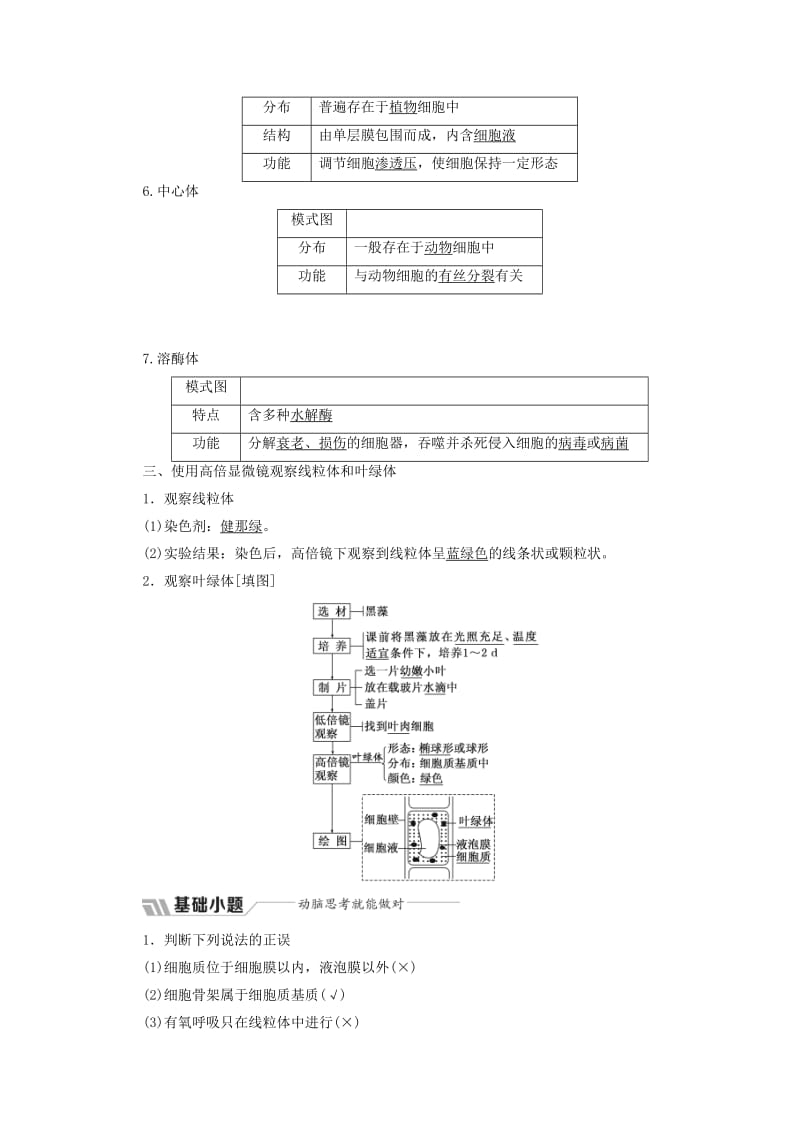 2018-2019学年高中生物 第三章 细胞的结构和功能 第二节 细胞的类型和结构 第2课时 细胞质和细胞器学案 苏教版必修1.doc_第3页