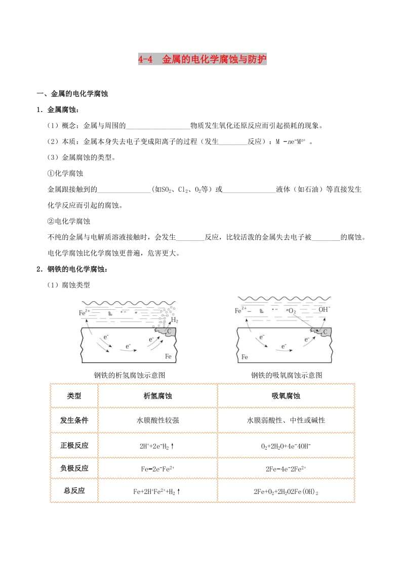 2018-2019学年高中化学 第04章 电化学基础 专题4.4 金属的电化学腐蚀与防护试题 新人教版选修4.doc_第1页