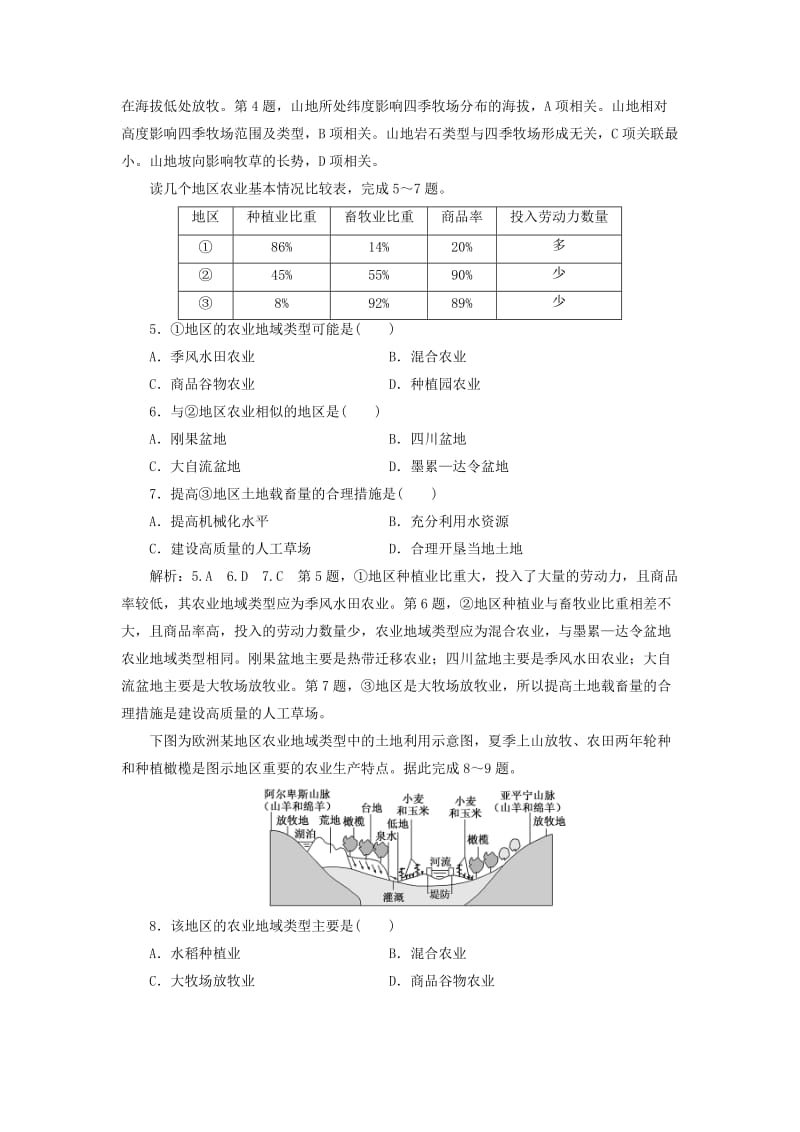 2018-2019学年高中地理 章末过关检测（三）农业地域的形成与发展（含解析）新人教版必修2.doc_第2页