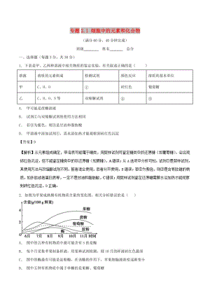 2018-2019學(xué)年高中生物 第二章 組成細(xì)胞的分子 專題2.1 細(xì)胞中的元素和化合物（測）（提升版）新人教版必修1.doc