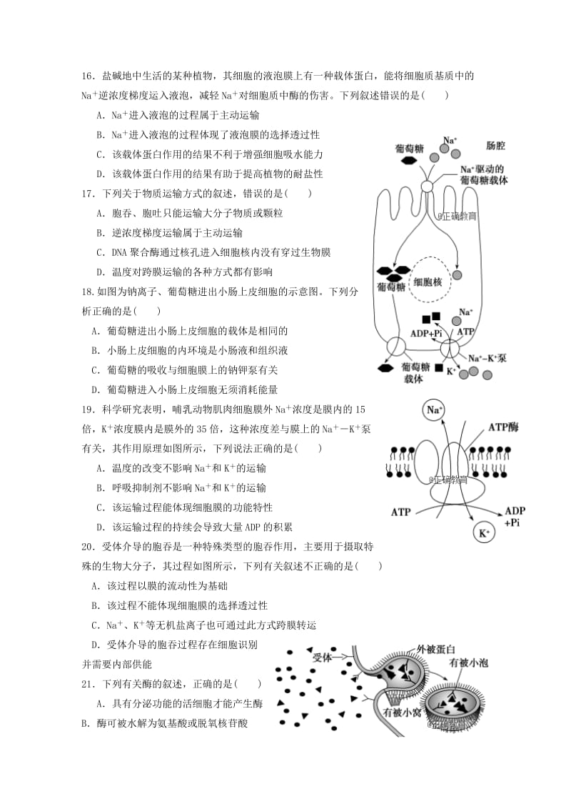 2019届高三生物上学期第一次质量检测试题.doc_第3页