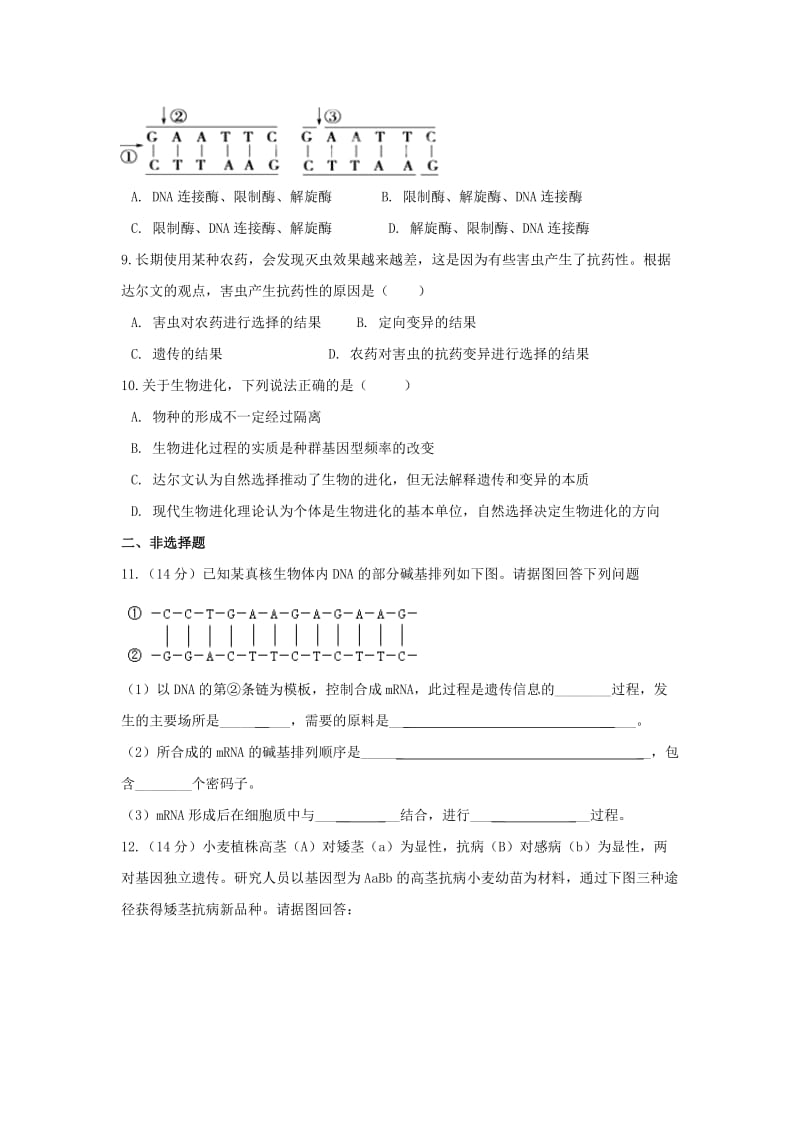 2018-2019学年高二生物上学期期末考试试题 (IV).doc_第2页