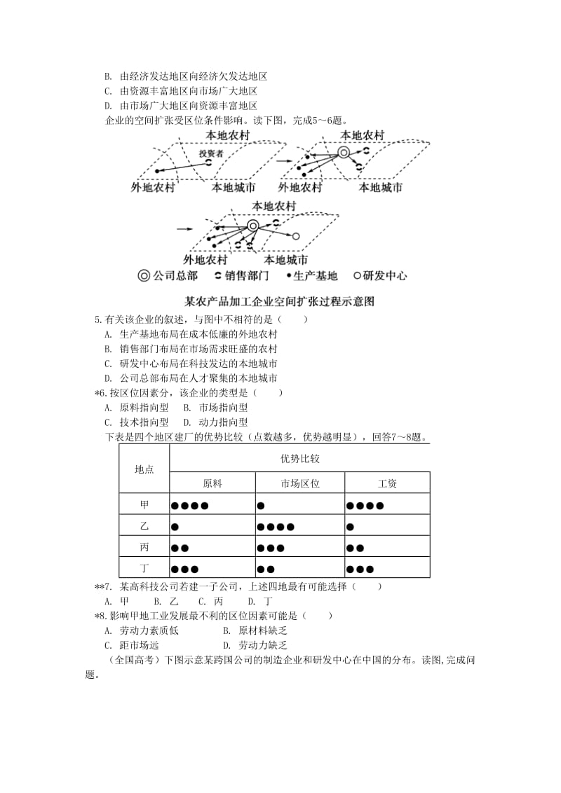 2018-2019学年高中地理 第三章 区域产业活动 第三节 工业区位因素与工业地域联系1 工业区位因素同步练习 湘教版必修2.doc_第2页