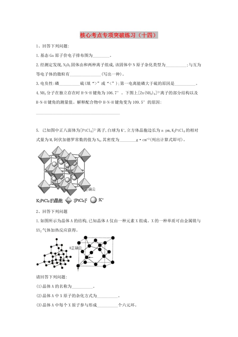 2019届高三化学二轮复习 核心考点专项突破练习（十四）（含解析）.doc_第1页