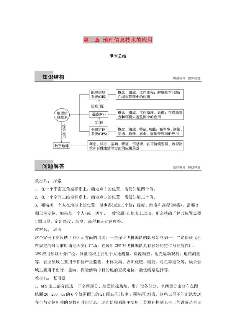 2018-2019版高中地理 第三章 地理信息技术的应用章末总结学案 湘教版必修3.doc_第1页